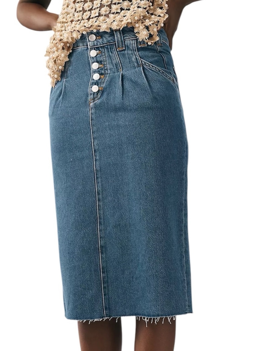 Pilcro Anthropologie Women’s Medium Blue Denim Button Front Midi Skirt- Size 2